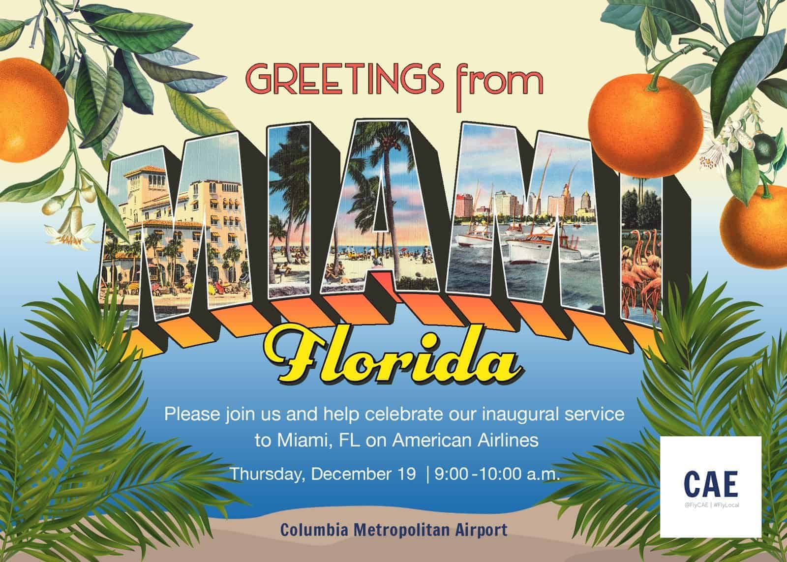 CAE Airport Miami Route launch postcards