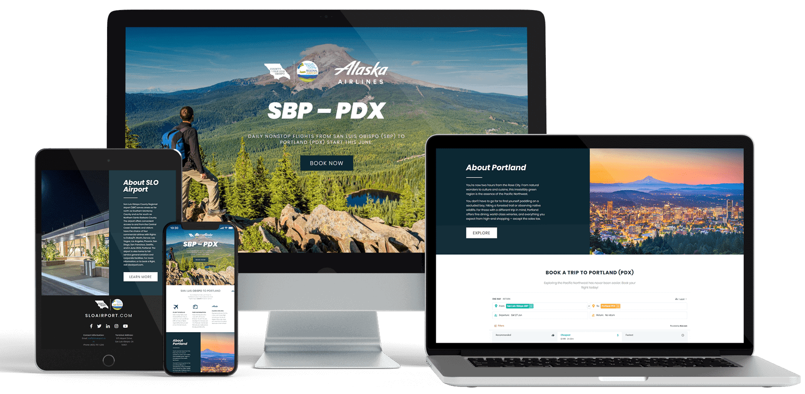 SBP to PDX Airport route marketing landing page development