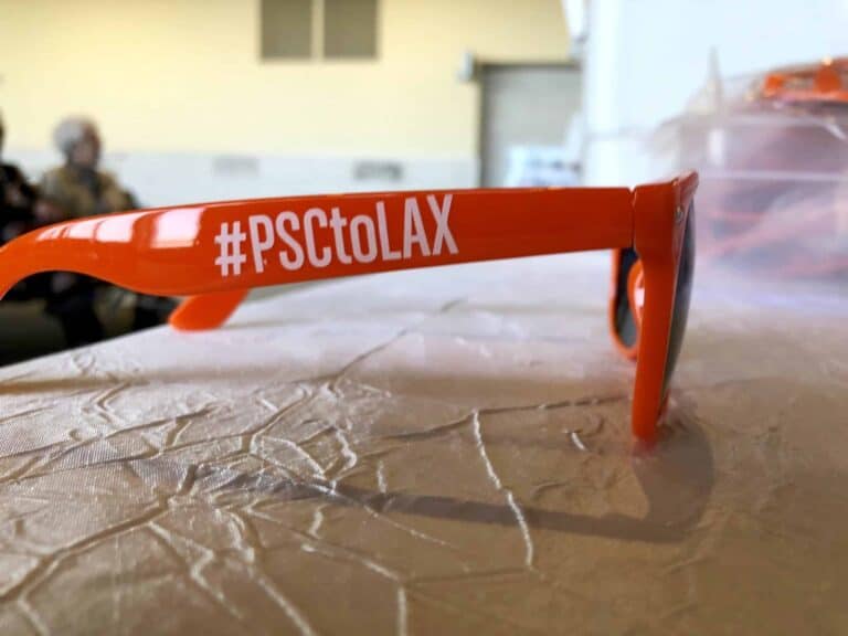 Custom event sunglasses for PSC Airport to LAX route launch