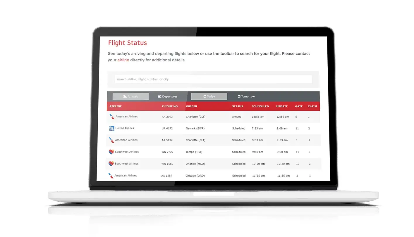 PVD Flight status page of website