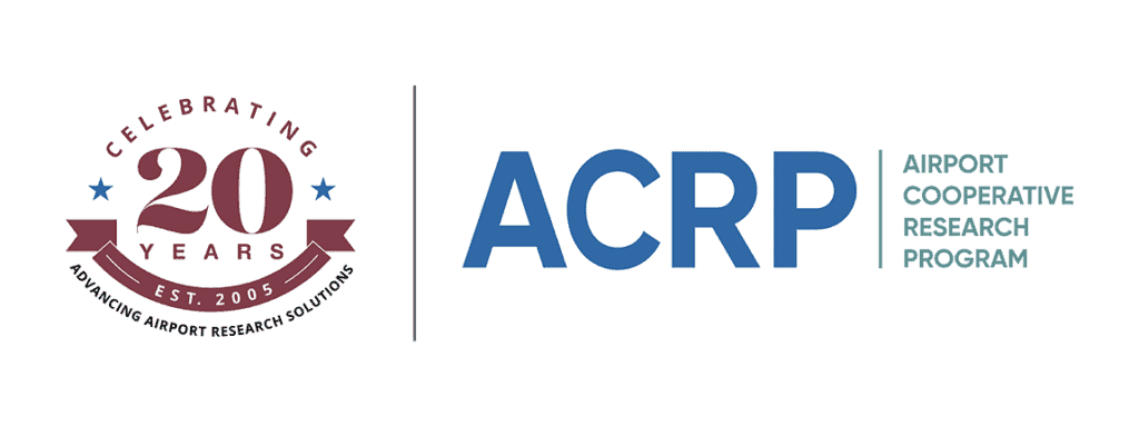 Airport Cooperative Research Program ACRP logo with celebrating 20 years est 2005 mark