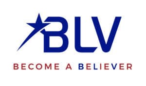 Airport brand campaign logo for MidAmerica St. Louis Airport. The logo features a rich blue BLV with a star and has a red tagline "Become a Believer"