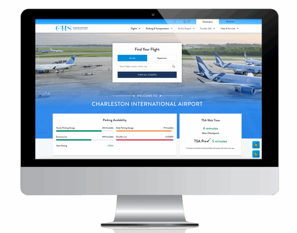 Charleston Airport (CHS) iflychs.com website design and development by Aviatrix Communications