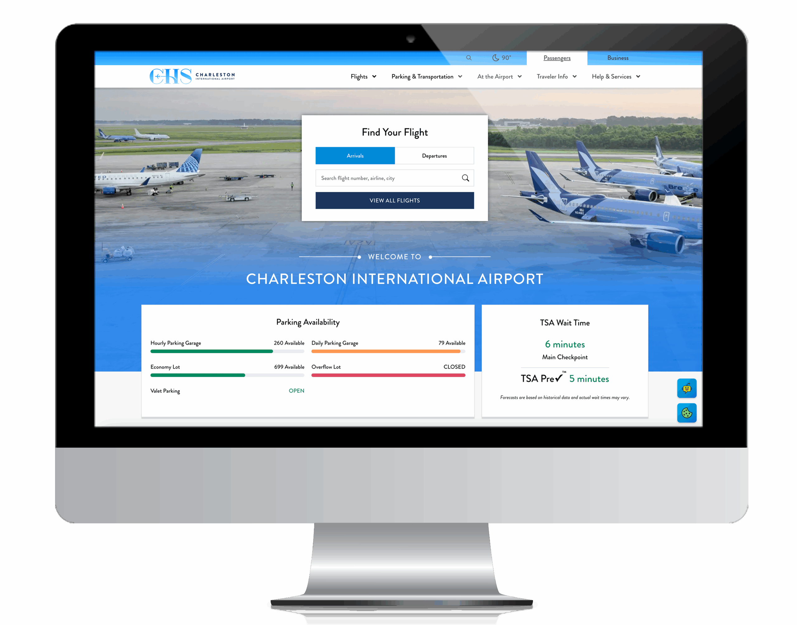 Charleston Airport (CHS) iflychs.com website design and development by Aviatrix Communications
