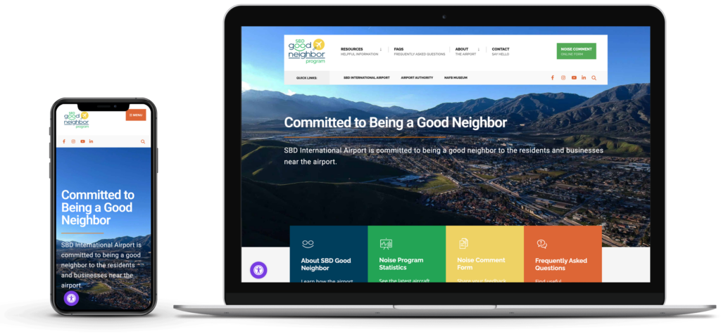 SBD Good Neighbor Airport Noise Program Website Development, design and hosting by Aviatrix Communications
