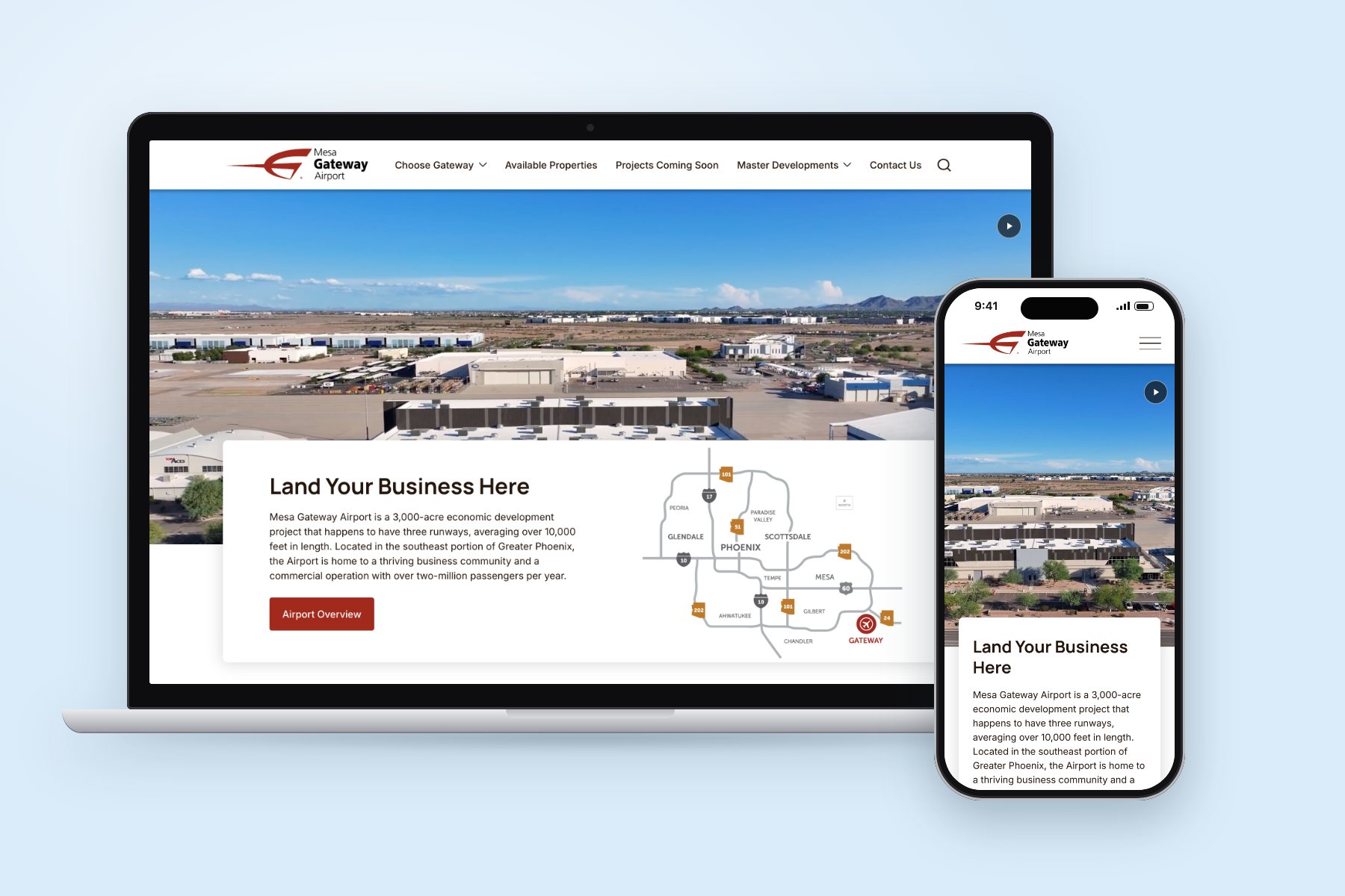 The choosegatewayairport.com website on a laptop and phone