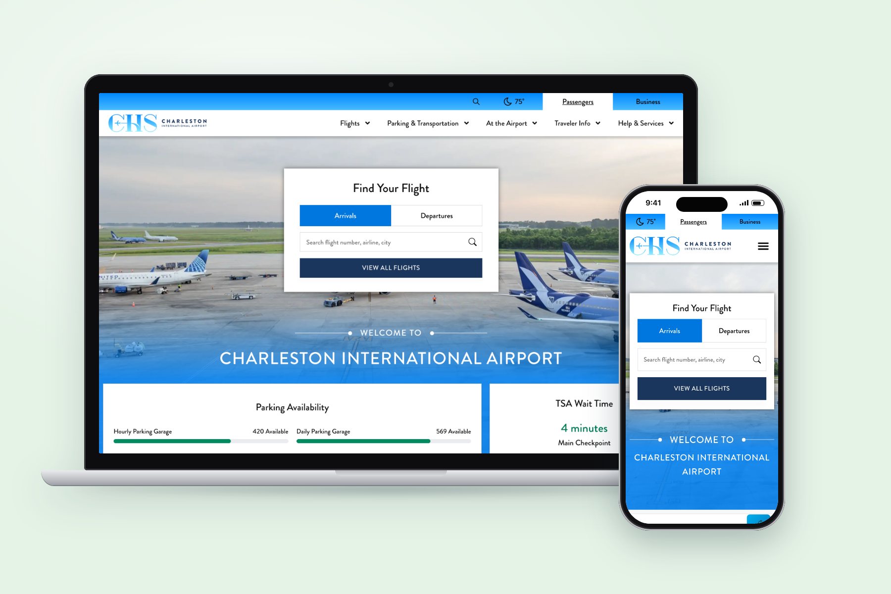 The iflychs.com website on a laptop and phone